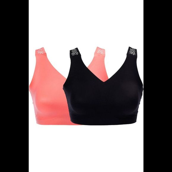 Rhonda Shear 2-pack Brushed Lace Back Bra w Removable Pads Black/Coral - - Picture 1 of 1